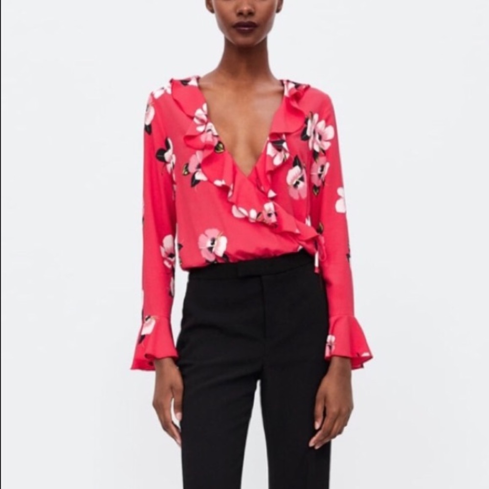 Zara ruffled neckline bodysuit